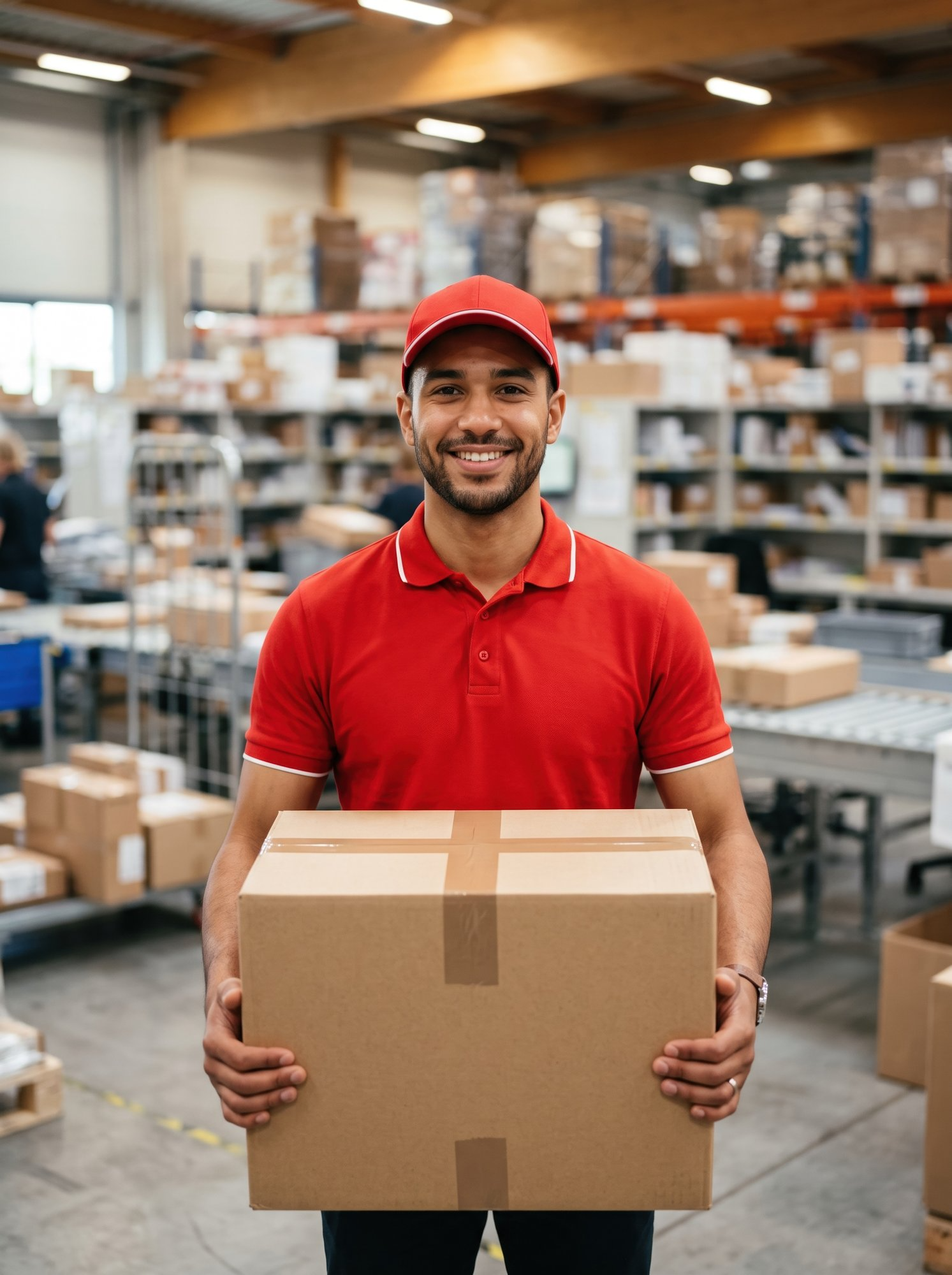 Logistics delivery professional holding package