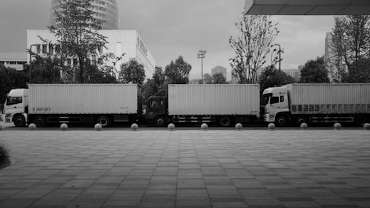 Fleet trucks in transit on highway