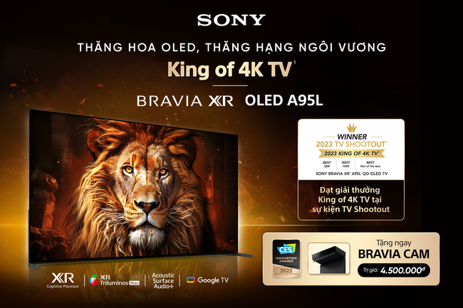 Sony BRAVIA XR OLED A95L chính thức có mặt tại Việt Nam sau khi đạt danh hiệu &quot;King of 4K TV 2023&quot; - Ảnh 1.
